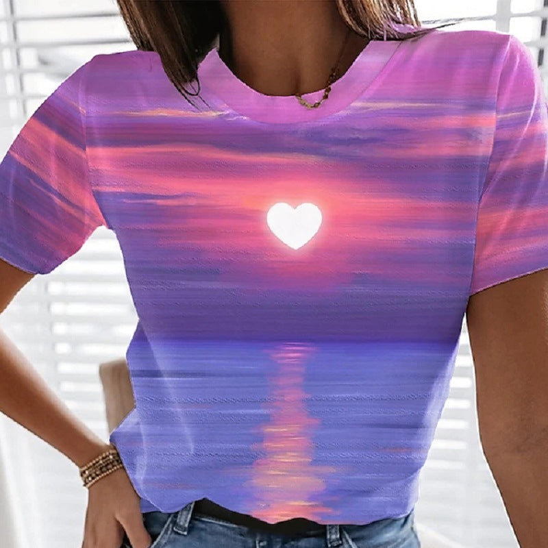 Damen Herz 3D-Druck T-Shirt